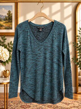 Rock & Republic XS Shaded Spruce Heathered V-Neck High Low Tunic Top